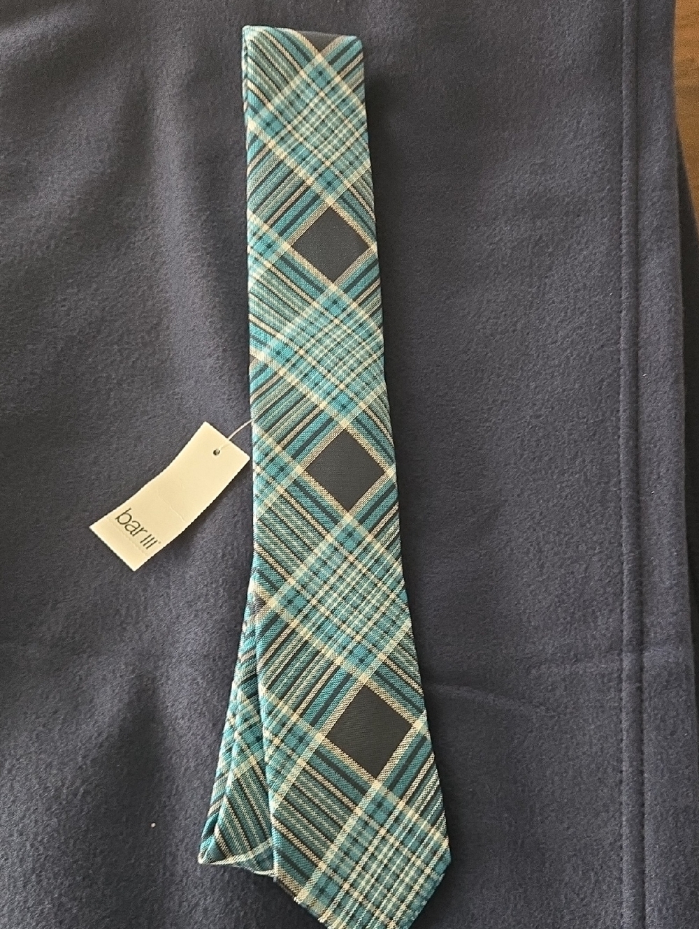Bar III Teal and Gray Plaid Narrow Tie